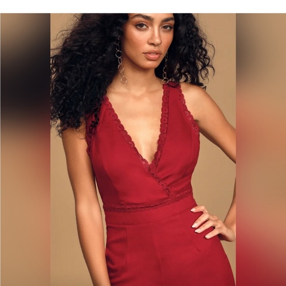 NWT Lulus My Beating Heart Red Lace Jumpsuit - Picture 4 of 4